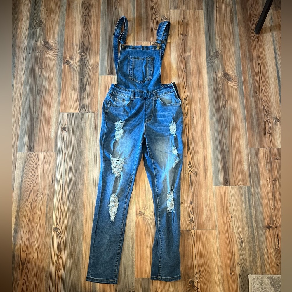 Distressed Denim Overalls